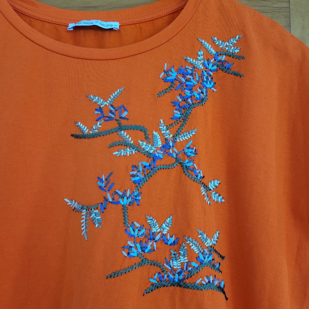 Zara Short Sleeve Top Womens Small Orange Embroidered - Picture 3 of 7